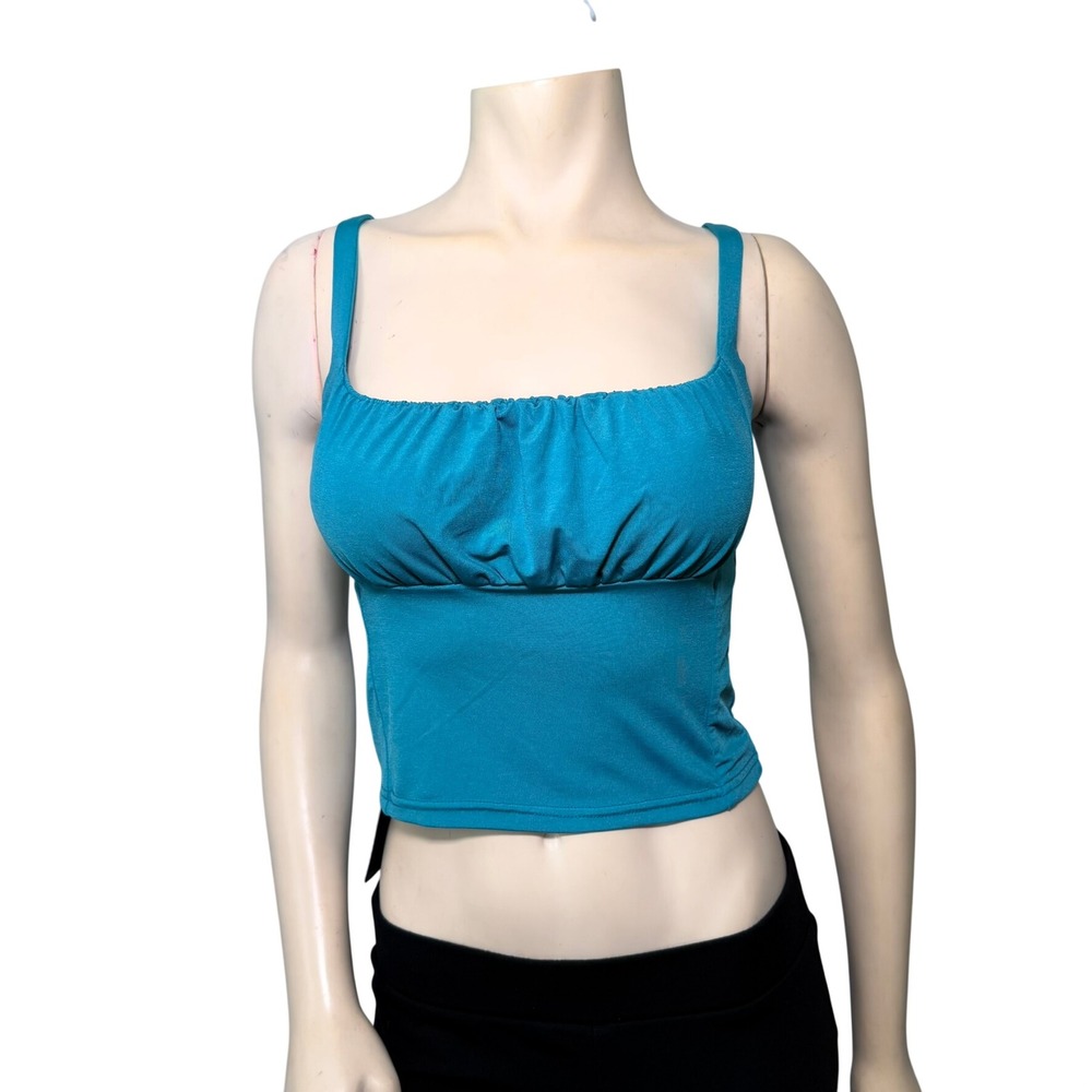 Bei Si Dun Tank Top Women Medium Teal Ruched Bust Square Neck Sleeveless Camis